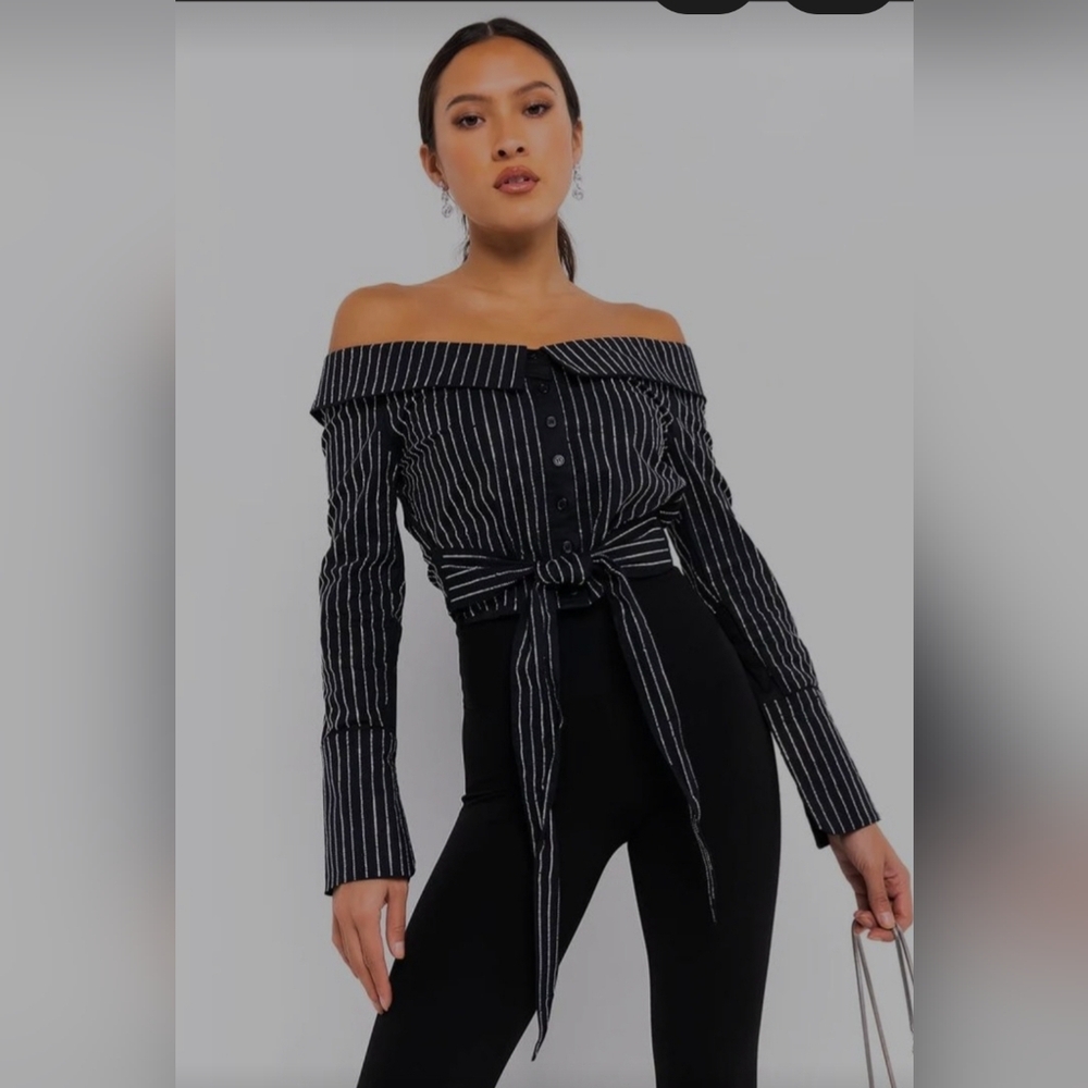 AKIRA off shoulder rhinestone blouse